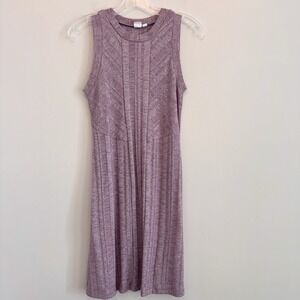 GAP Women's XS Amethyst Purple Ribbed Sleeveless Chevron Knit Midi Dress Heather